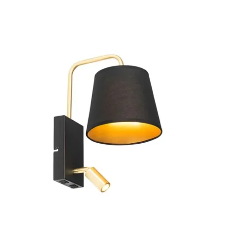 QAZQA Moderne wandlamp zwart en goud met leeslamp - Renier