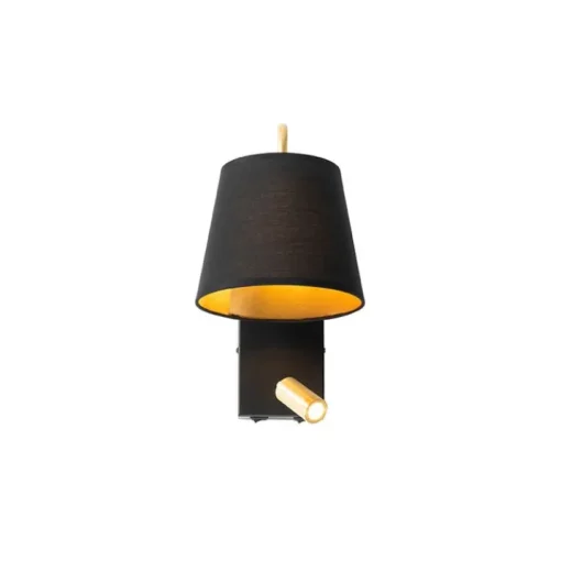 QAZQA Moderne wandlamp zwart en goud met leeslamp - Renier