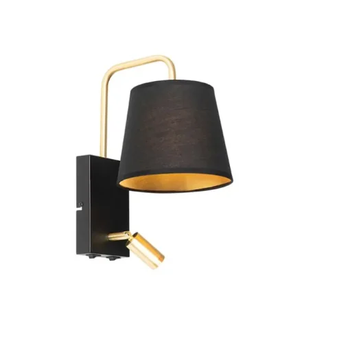 QAZQA Moderne wandlamp zwart en goud met leeslamp - Renier