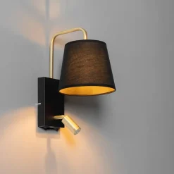 QAZQA Moderne wandlamp zwart en goud met leeslamp - Renier