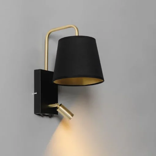 QAZQA Moderne wandlamp zwart en goud met leeslamp - Renier