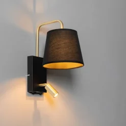 QAZQA Moderne wandlamp zwart en goud met leeslamp - Renier
