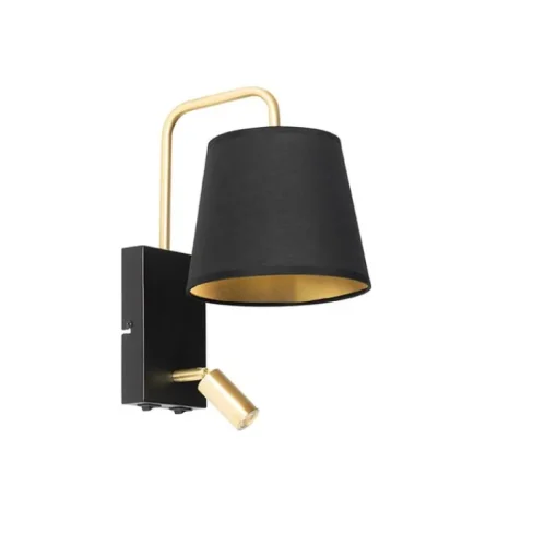QAZQA Moderne wandlamp zwart en goud met leeslamp - Renier