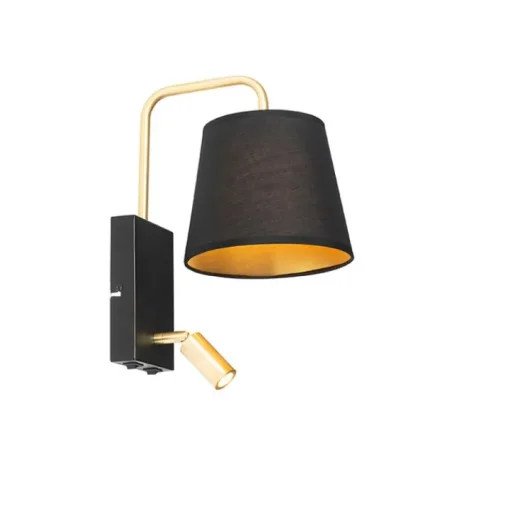 QAZQA Moderne wandlamp zwart en goud met leeslamp - Renier