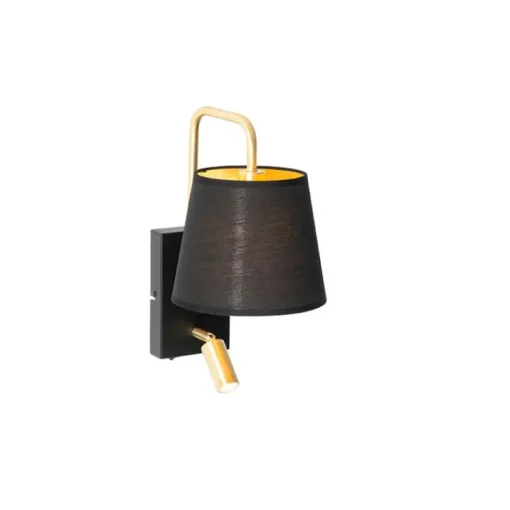 QAZQA Moderne wandlamp zwart en goud met leeslamp - Renier