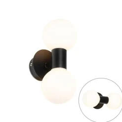 QAZQA Moderne wandlamp zwart IP44 2-lichts - Cederic