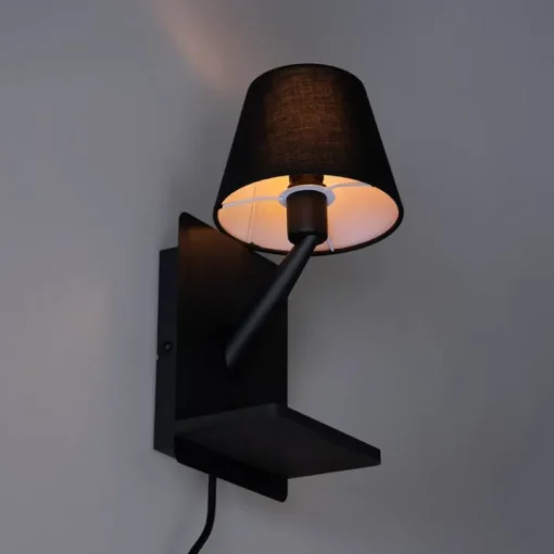 Trio Leuchten Moderne wandlamp zwart met USB-C en inductielader - Comfort
