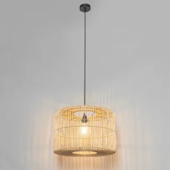 QAZQA Oosterse hanglamp zwart met rotan kap - Maud