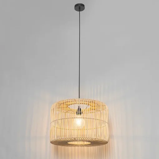 QAZQA Oosterse hanglamp zwart met rotan kap - Maud