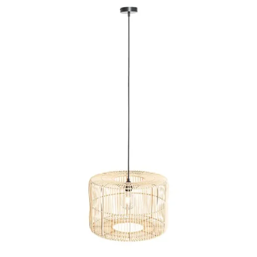 QAZQA Oosterse hanglamp zwart met rotan kap - Maud