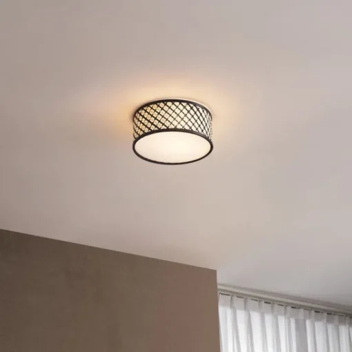QAZQA Oosterse plafondlamp rotan met zwart 30cm - Tremmo