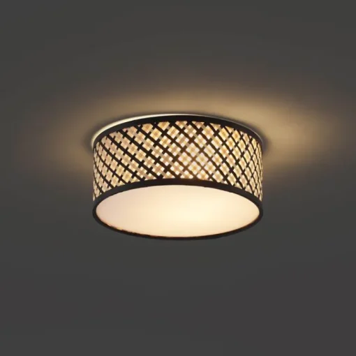 QAZQA Oosterse plafondlamp rotan met zwart 30cm - Tremmo