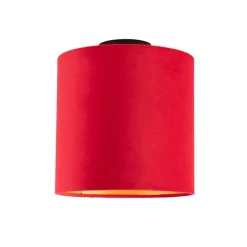 QAZQA Plafondlamp met velours kap rood met goud 25 cm - Combi zwart