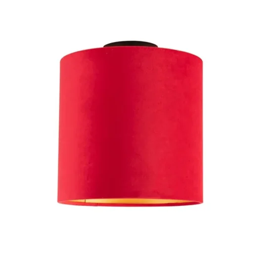 QAZQA Plafondlamp met velours kap rood met goud 25 cm - Combi zwart