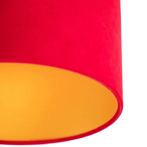 QAZQA Plafondlamp met velours kap rood met goud 25 cm - Combi zwart