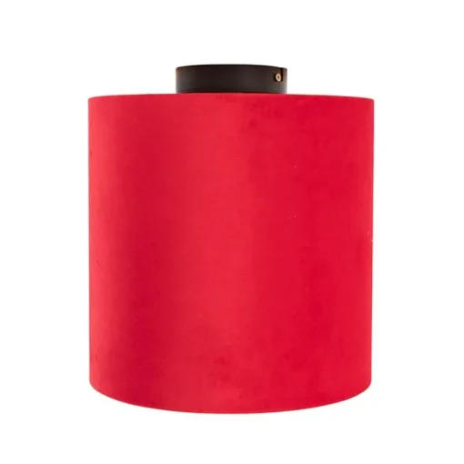 QAZQA Plafondlamp met velours kap rood met goud 25 cm - Combi zwart