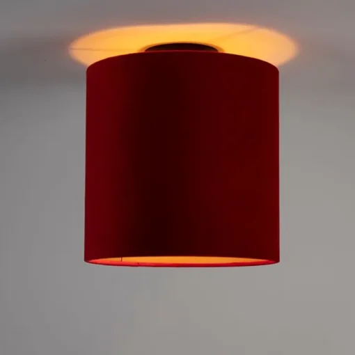 QAZQA Plafondlamp met velours kap rood met goud 25 cm - Combi zwart