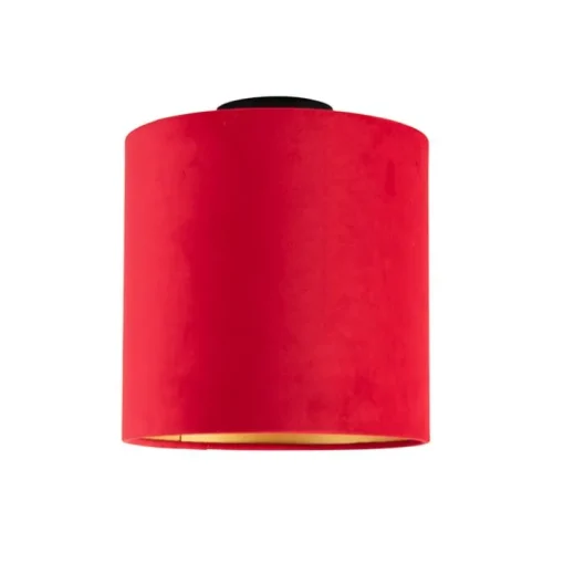 QAZQA Plafondlamp met velours kap rood met goud 25 cm - Combi zwart