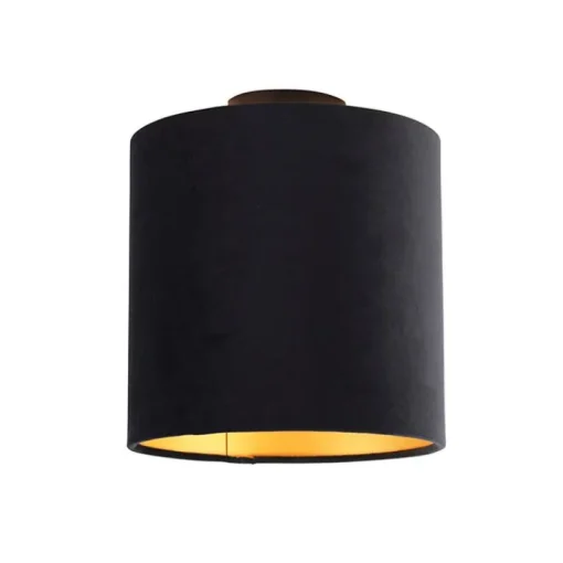 QAZQA Plafondlamp met velours kap zwart met goud 25 cm - Combi zwart