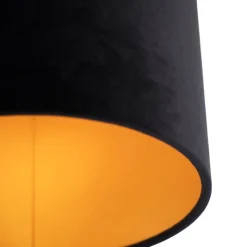 QAZQA Plafondlamp met velours kap zwart met goud 25 cm - Combi zwart