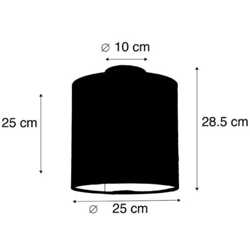 QAZQA Plafondlamp met velours kap zwart met goud 25 cm - Combi zwart