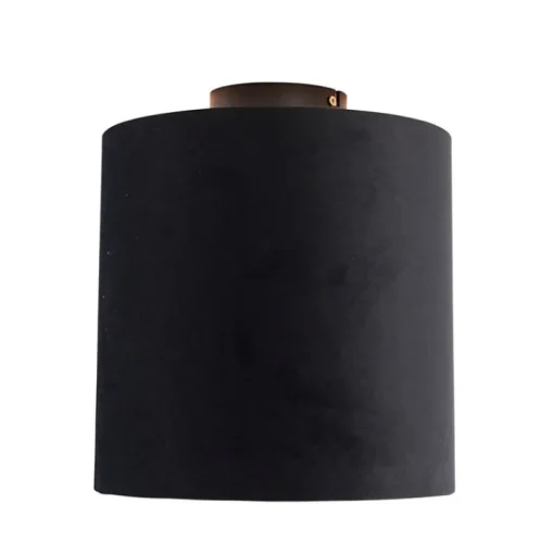 QAZQA Plafondlamp met velours kap zwart met goud 25 cm - Combi zwart
