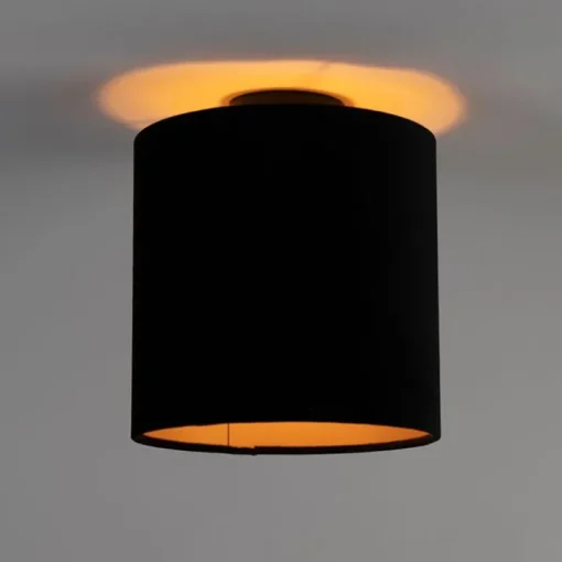 QAZQA Plafondlamp met velours kap zwart met goud 25 cm - Combi zwart