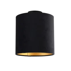 QAZQA Plafondlamp met velours kap zwart met goud 25 cm - Combi zwart