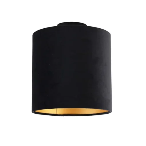 QAZQA Plafondlamp met velours kap zwart met goud 25 cm - Combi zwart