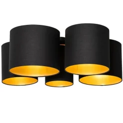 QAZQA Plafondlamp zwart met gouden binnenkant 5-lichts - Multidrum