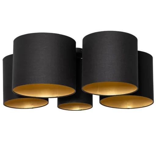 QAZQA Plafondlamp zwart met gouden binnenkant 5-lichts - Multidrum
