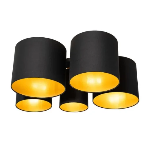 QAZQA Plafondlamp zwart met gouden binnenkant 5-lichts - Multidrum