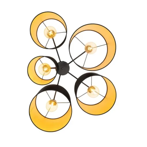 QAZQA Plafondlamp zwart met gouden binnenkant 5-lichts - Multidrum
