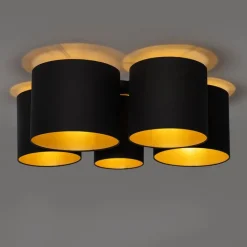 QAZQA Plafondlamp zwart met gouden binnenkant 5-lichts - Multidrum