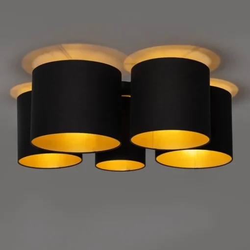 QAZQA Plafondlamp zwart met gouden binnenkant 5-lichts - Multidrum
