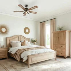 QAZQA Plafondventilator brons met hout 110cm 3-lichts met trekschakelaar - Mistral
