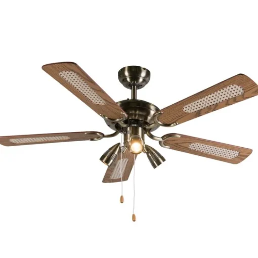 QAZQA Plafondventilator brons met hout 110cm 3-lichts met trekschakelaar - Mistral