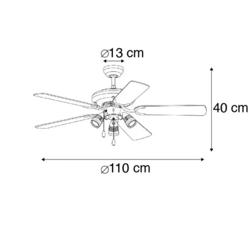 QAZQA Plafondventilator brons met hout 110cm 3-lichts met trekschakelaar - Mistral