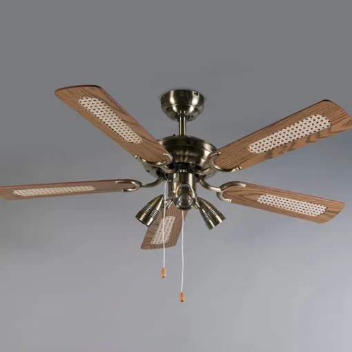 QAZQA Plafondventilator brons met hout 110cm 3-lichts met trekschakelaar - Mistral
