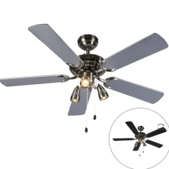 QAZQA Plafondventilator staal 110cm 3-lichts met trekschakelaar - Mistral
