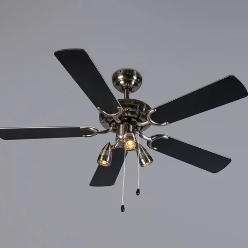 QAZQA Plafondventilator staal 110cm 3-lichts met trekschakelaar - Mistral