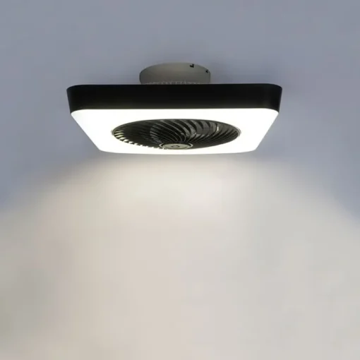 QAZQA Plafondventilator vierkant zwart incl. LED dimbaar - Climo