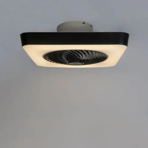 QAZQA Plafondventilator vierkant zwart incl. LED dimbaar - Climo