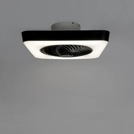 QAZQA Plafondventilator vierkant zwart incl. LED dimbaar - Climo