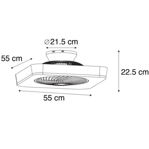 QAZQA Plafondventilator vierkant zwart incl. LED dimbaar - Climo