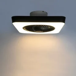 QAZQA Plafondventilator vierkant zwart incl. LED dimbaar - Climo