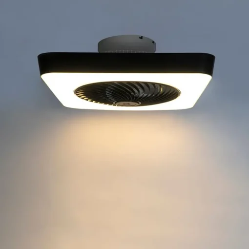 QAZQA Plafondventilator vierkant zwart incl. LED dimbaar - Climo