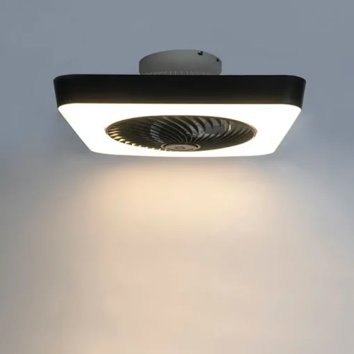 QAZQA Plafondventilator vierkant zwart incl. LED dimbaar - Climo