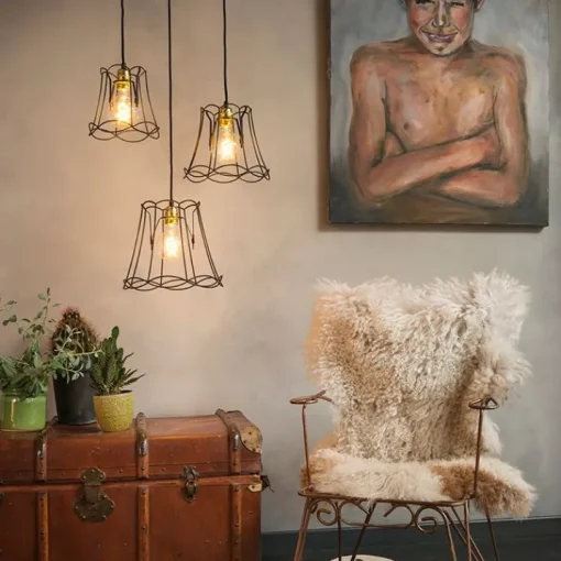 QAZQA Retro hanglamp zwart 25 cm - Granny Frame