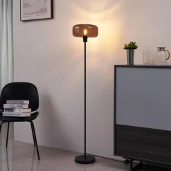 QAZQA Retro vloerlamp zwart met brons glas - Bizle